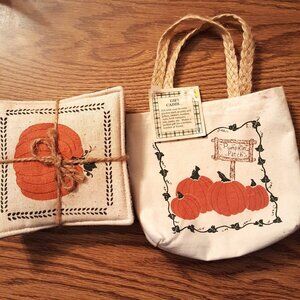 Alices Cottage Pumpkin Patch Set 4 Spiced Mug Mats Gift Caddy Gift Bag Vintage